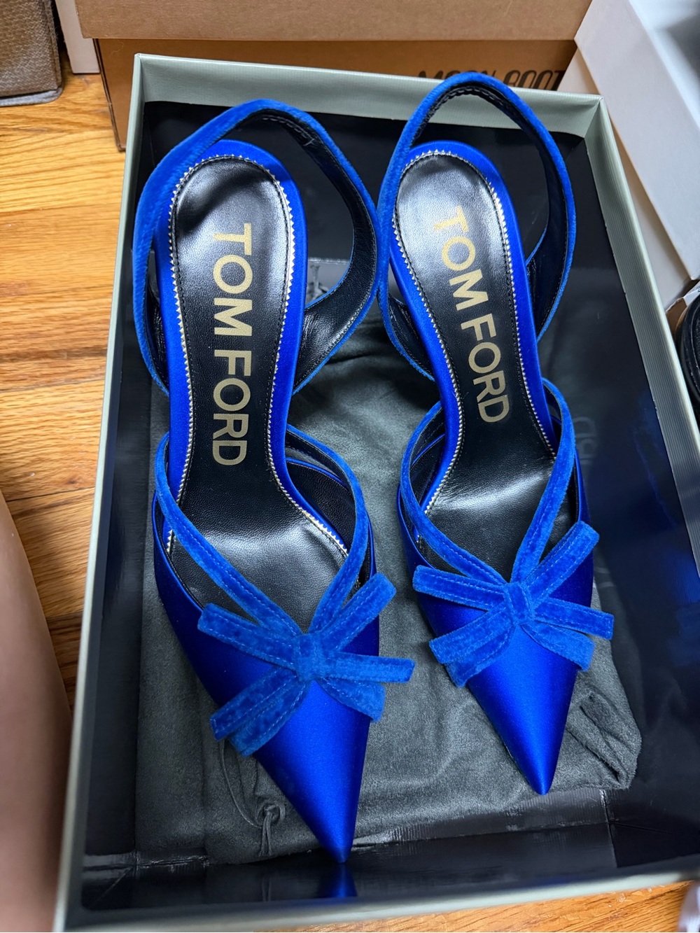 Tom Ford Cobalt Blue Satin Pointed-Toe Slingbacks with Bow